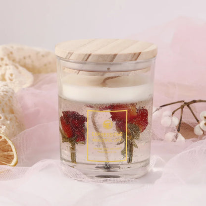 Inttox-🕯️🌸 Bougie Parfumée en Gelée avec Fleurs Séchées – Cadeau Élégant et Relaxant 🎁✨