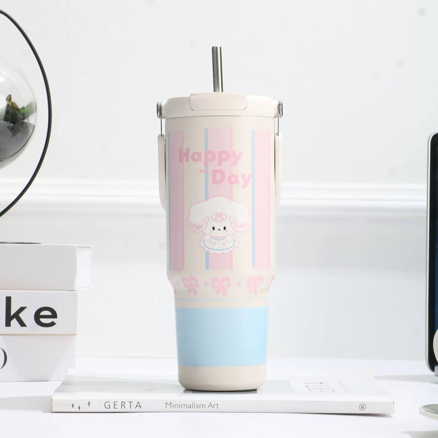 Inttox-🥤 Tasse Thermos  Design Dessin Animé avec Paille – 900 ml