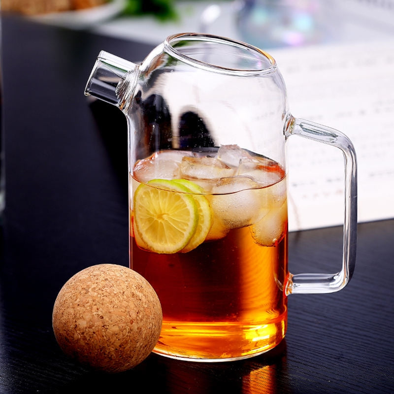 Inttox-Carafe à Lait en Verre Transparent Résistant à la Chaleur, Fabriquée à la Main, avec Couvercle en Liège et Filtre
