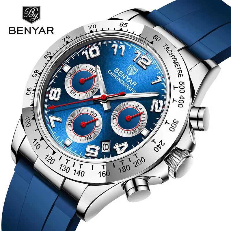 ⌚ BENYAR – Montre de Sport pour Hommes 🏋️ | Chronographe à Quartz ⏱️ | Acier Inoxydable 🔩 | Étanche 30M 💧 | Style Moderne & Élégant