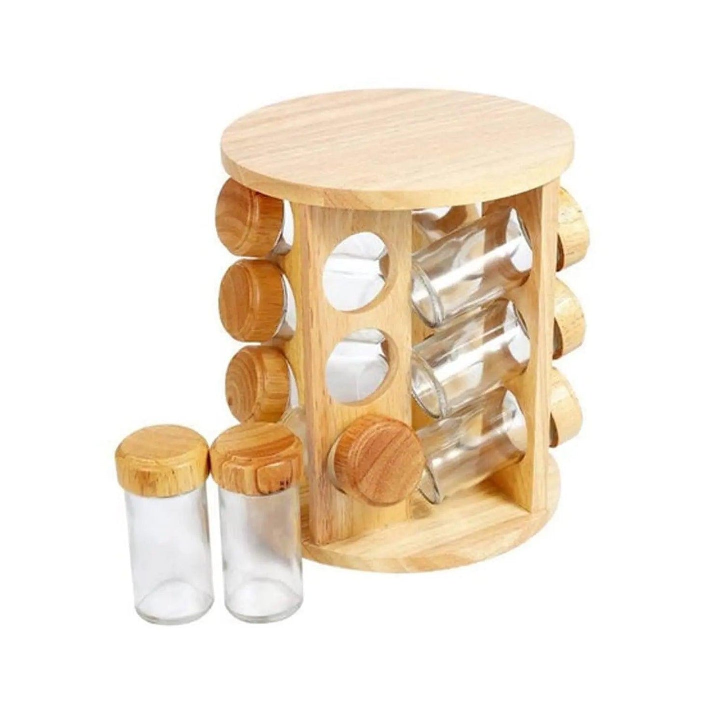 Inttox-Support d'assaisonnement rotatif en bois de bambou – Support d'épices multicouche pour bouteilles de cuisine