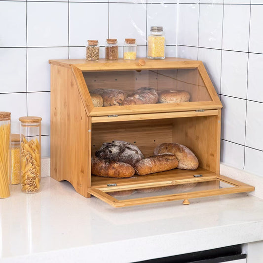 Inttox-🍞🪵 Boîte à Pain en Bambou à Double Couche