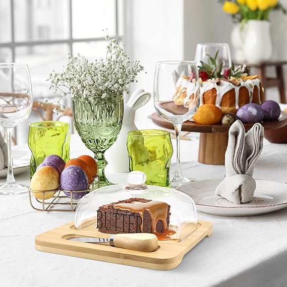 Inttox-🧈 Beurrier Chic – Couvercle en Verre & Plateau en Bambou Naturel 🌿