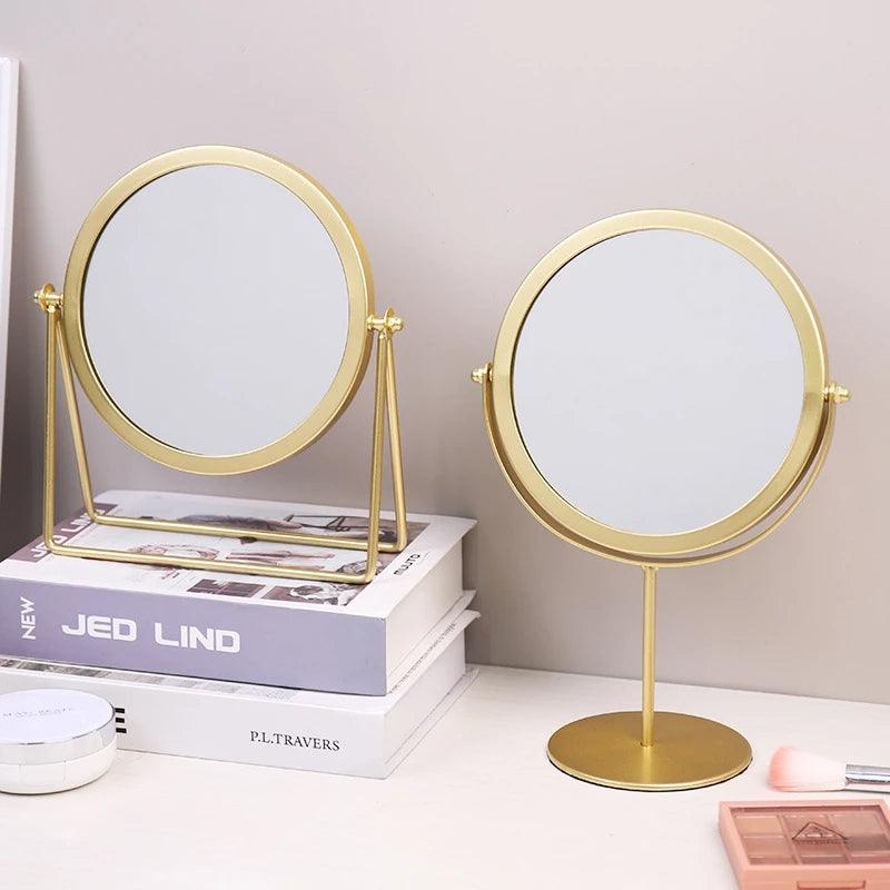 Inttox-Miroir de Maquillage de Bureau en Fer Or , Miroir de Coiffeuse Rotatif Portable pour Étudiant avec Support