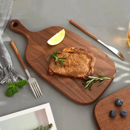 Inttox-🔪 Bloc à Découper en Bois de Qualité – Hêtre & Noyer | Planche à Découper Cuisine Multifonction 🍕🍞🍎🍣