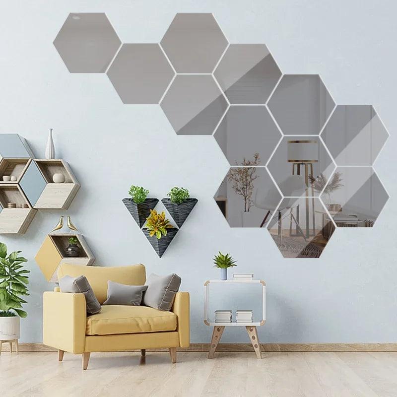 Inttox-Autocollant Mural Miroir 3D Hexagonal, Décoration Murale pour Salon et Chambre