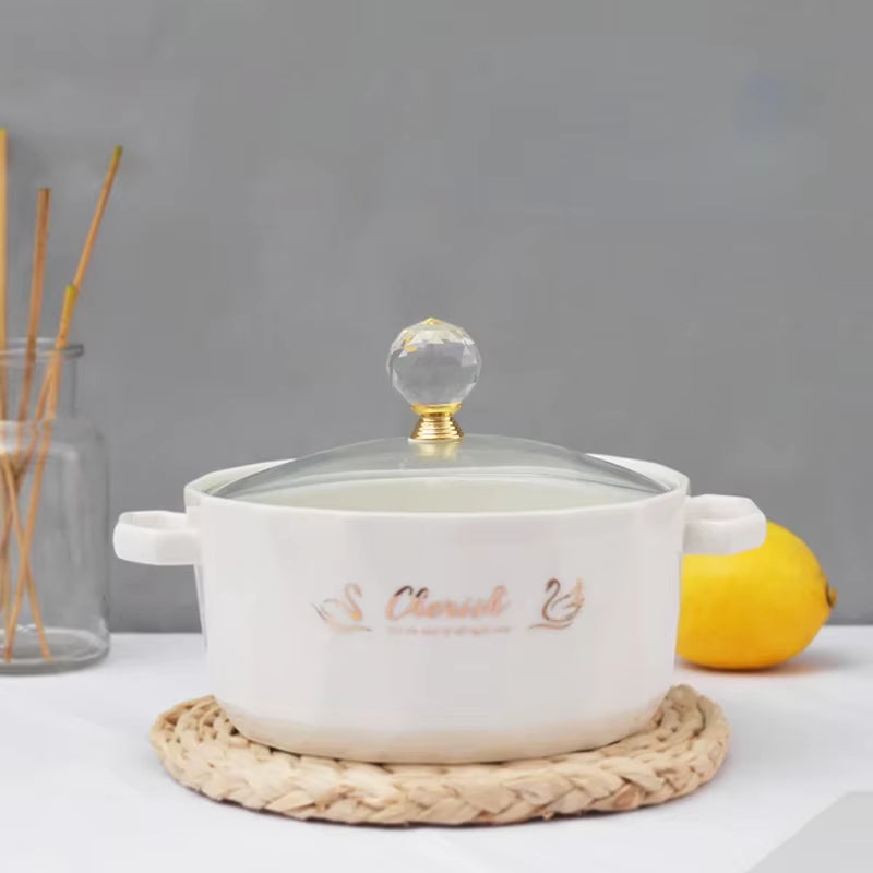 Inttox-🍜✨ Bol à Nouilles en Céramique avec Double Anse  🥣👩‍🍳