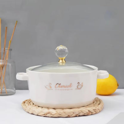 Inttox-🍜✨ Bol à Nouilles en Céramique avec Double Anse  🥣👩‍🍳
