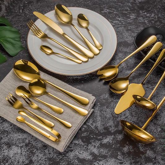 Inttox-🍽️ Ensemble de Couverts  – 72 Pièces (Cuillère, Fourchette, Couteau) – Vaisselle Dorée Élégante ✨