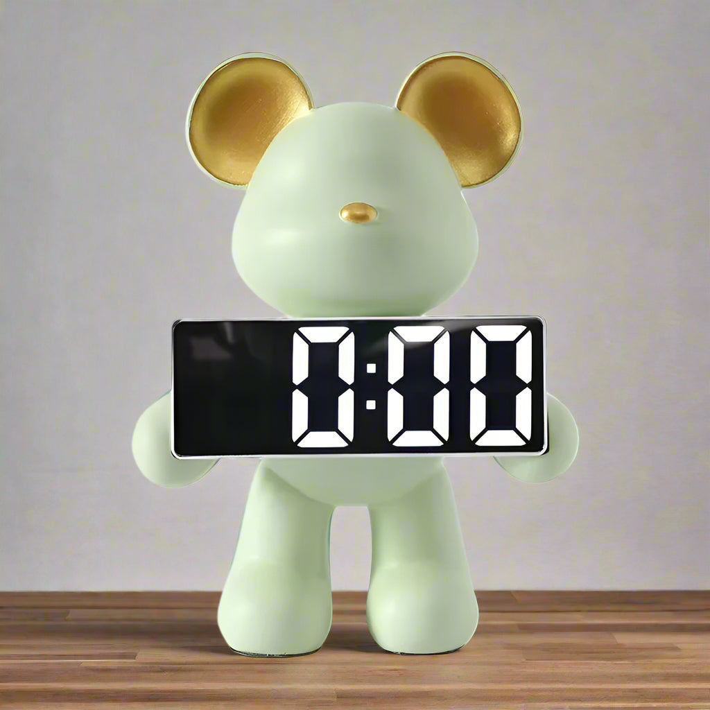 Inttox-🐻 Figurine Miniature d'Ours en Résine avec Alarme LED ⏰✨