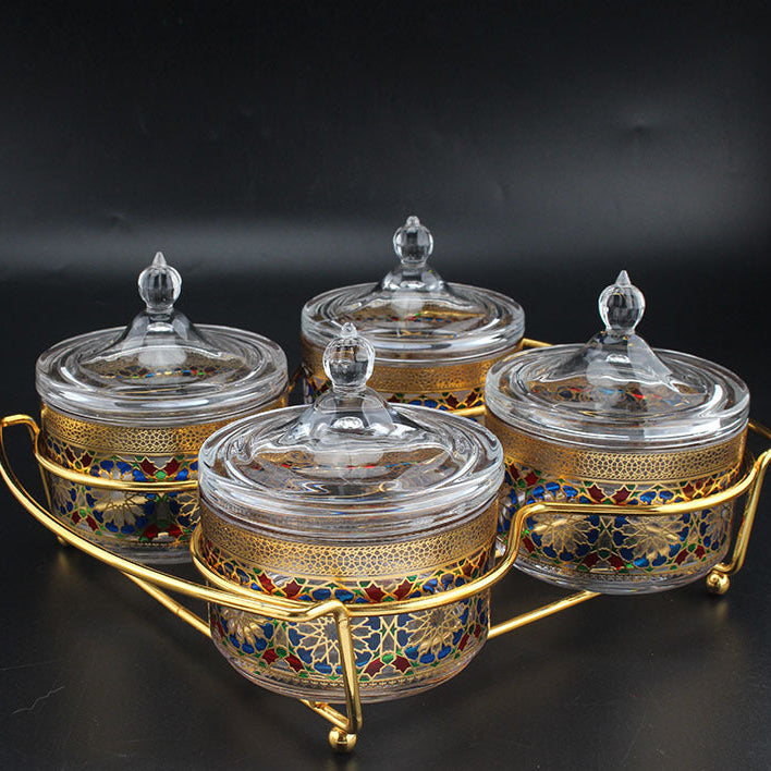 Inttox-🕌✨ Lot de 4 Sucriers Marocains en Verre de Style Islamique 🍯💛