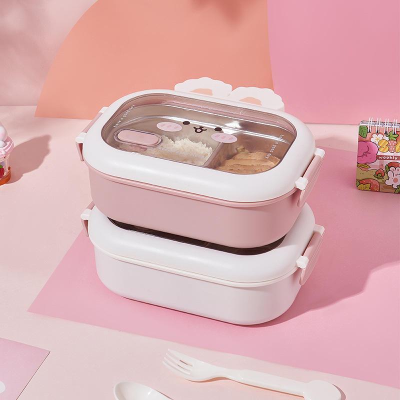 Inttox-Boîte à Lunch en Acier Inoxydable en Forme de Lapin pour Enfants avec Fonction Chauffante et 2 Grilles