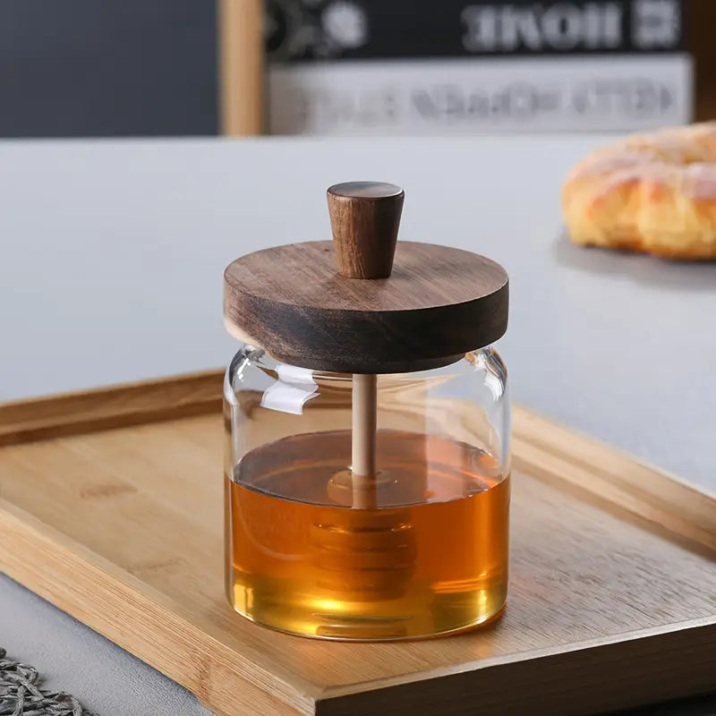 🍯 Inttox – Pots de miel en verre avec couvercle en bois & tige d’agitation 🐝