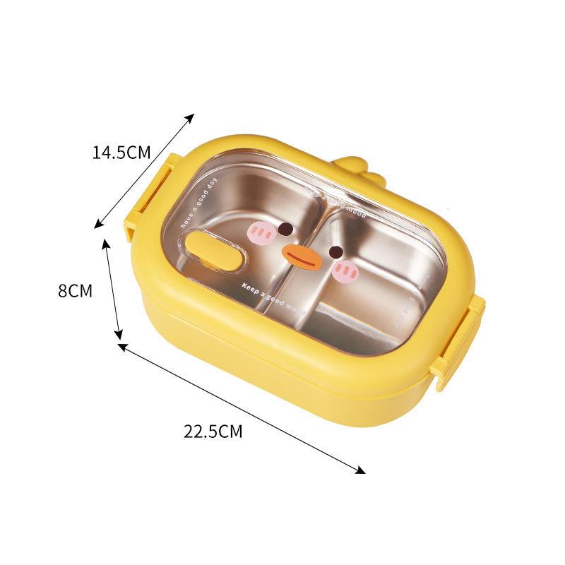 Inttox-Boîte à Lunch Isotherme en Acier Inoxydable pour Enfants, 2 Compartiments, Motif Canard de Dessin Animé