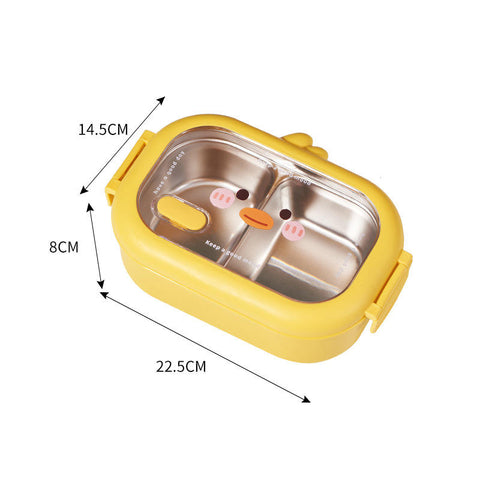 Inttox-Boîte à Lunch Isotherme en Acier Inoxydable pour Enfants, 2 Compartiments, Motif Canard de Dessin Animé