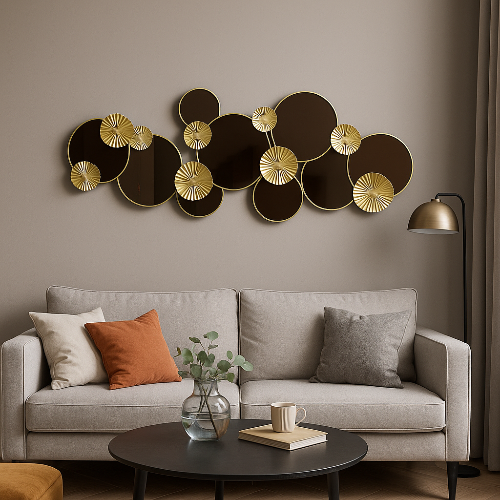 Inttox-✨ Tableau mural décoratif rond en métal doré et noir