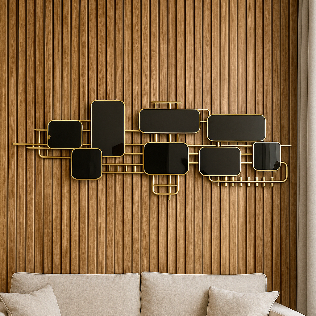 Inttox-✨ Tableau mural décoratif en métal noir et doré – Design rectangulaire moderne