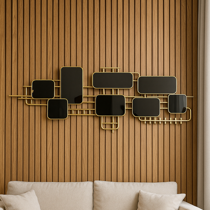 Inttox-✨ Tableau mural décoratif en métal noir et doré – Design rectangulaire moderne