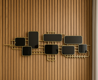 Inttox-✨ Tableau mural décoratif en métal noir et doré – Design rectangulaire moderne