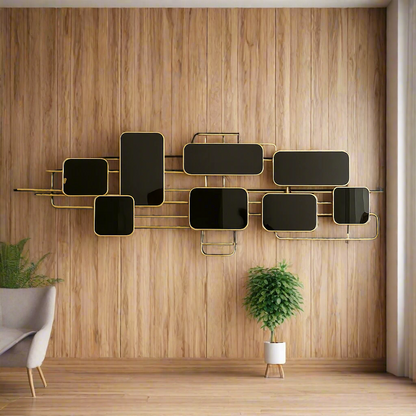 Inttox-✨ Tableau mural décoratif en métal noir et doré – Design rectangulaire moderne