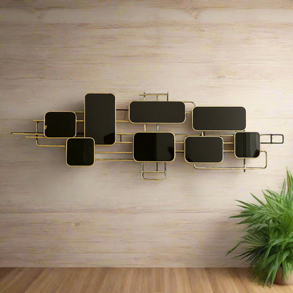 Inttox-✨ Tableau mural décoratif en métal noir et doré – Design rectangulaire moderne