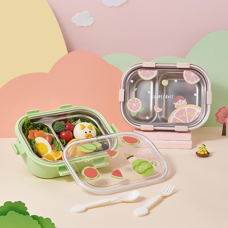 Inttox-Boîte à Lunch Isolée pour Enfants  Nouveau Modèle Portable et Scellé à 2 Compartiments avec Couvercle