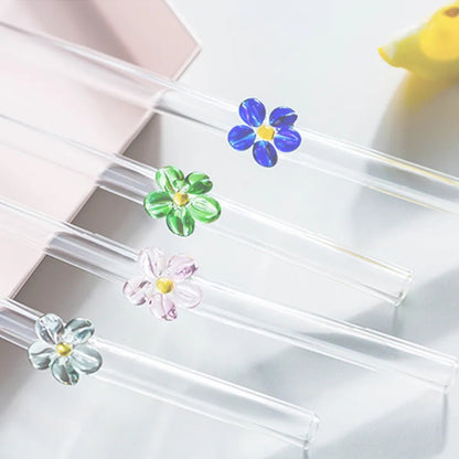 Inttox-🌷 Pailles Réutilisables en Verre Borosilicate – Collection Fleur 🌿 | Inttox