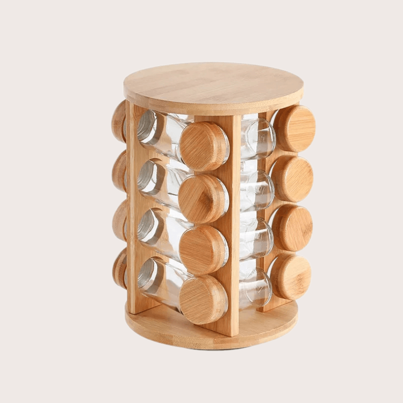 Inttox-Support d'assaisonnement rotatif en bois de bambou – Support d'épices multicouche pour bouteilles de cuisine