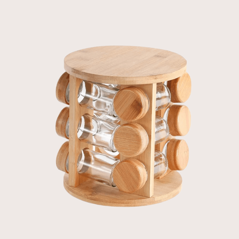 Inttox-Support d'assaisonnement rotatif en bois de bambou – Support d'épices multicouche pour bouteilles de cuisine