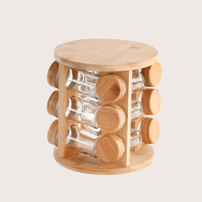 Inttox-Support d'assaisonnement rotatif en bois de bambou – Support d'épices multicouche pour bouteilles de cuisine