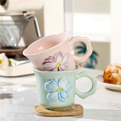 Inttox-🌸 2 Tasses à café en relief fleur Inttox
