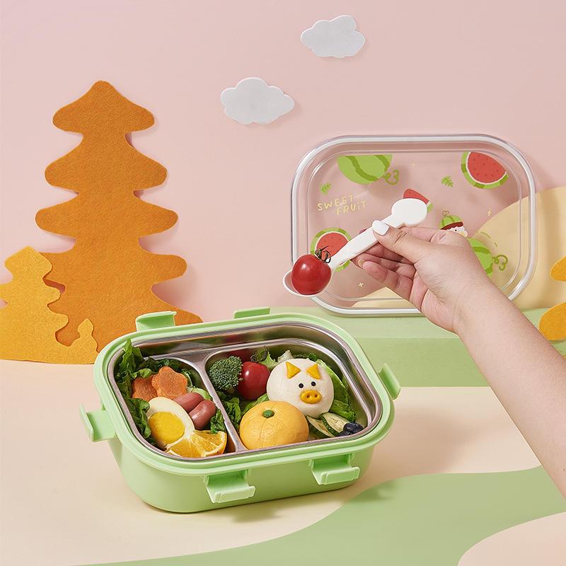 Inttox-Boîte à Lunch Isolée pour Enfants  Nouveau Modèle Portable et Scellé à 2 Compartiments avec Couvercle