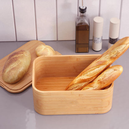 Inttox-Boîte à Pain en Bambou Naturel avec Couvercle Planche à Découper