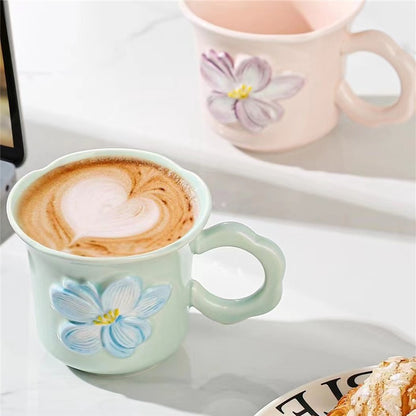 Inttox-🌸 2 Tasses à café en relief fleur Inttox