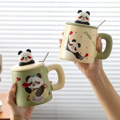 Inttox-🐼 2 Tasse en Céramique Panda avec Couvercle  ☕✨