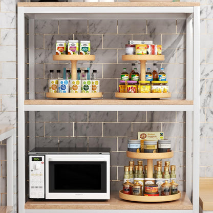 Inttox-Étagère de Rangement de Cuisine Multifonctionnelle Rotative en Bambou