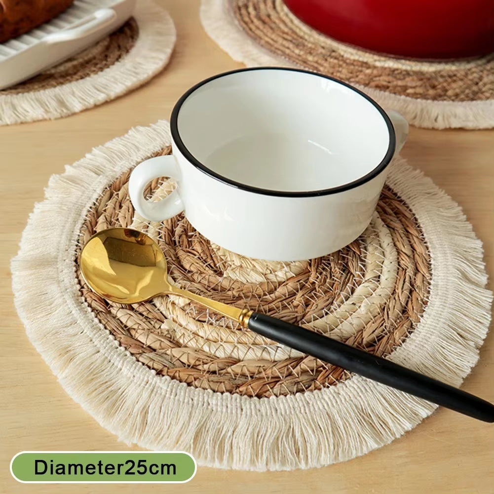 Inttox-🌿 Napperons ronds en rotin Inttox – Tissés à la main 🧺 | Lot de 6 pièces ✨