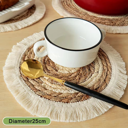 Inttox-🌿 Napperons ronds en rotin Inttox – Tissés à la main 🧺 | Lot de 6 pièces ✨