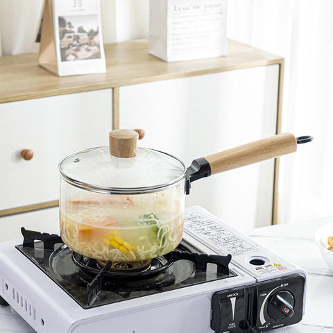 Inttox-Vente en Gros de Casseroles de Cuisine en Verre Borosilicaté à Haute Teneur avec Manche en Bois 1500ml