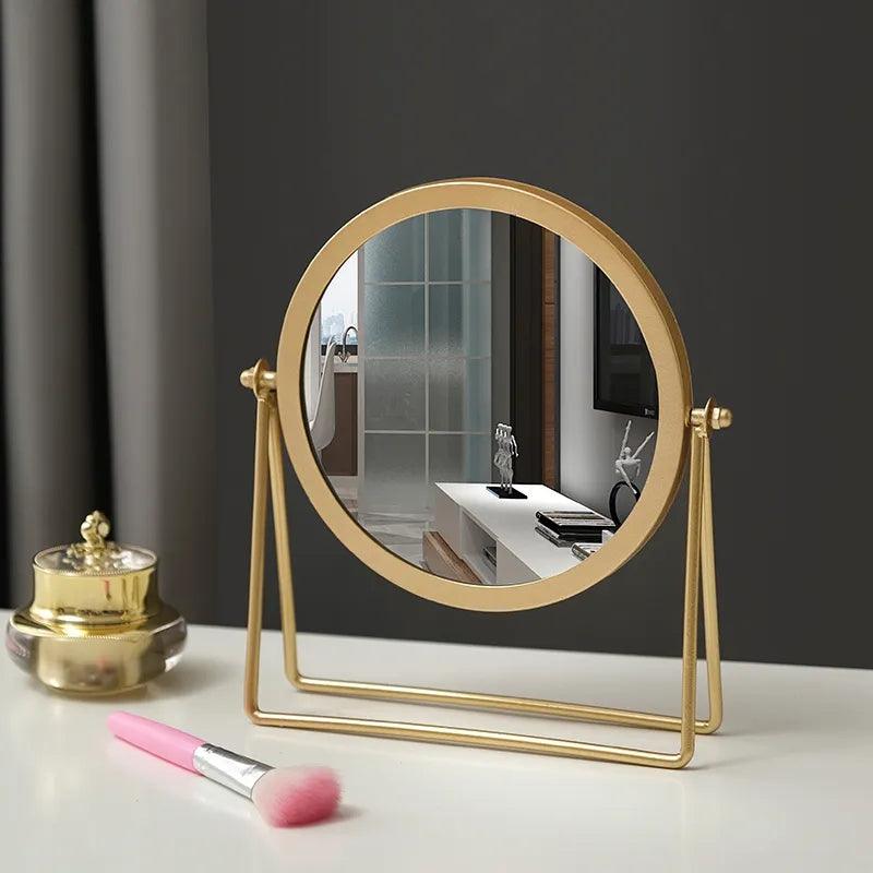 Inttox-Miroir de Maquillage de Bureau en Fer Or , Miroir de Coiffeuse Rotatif Portable pour Étudiant avec Support