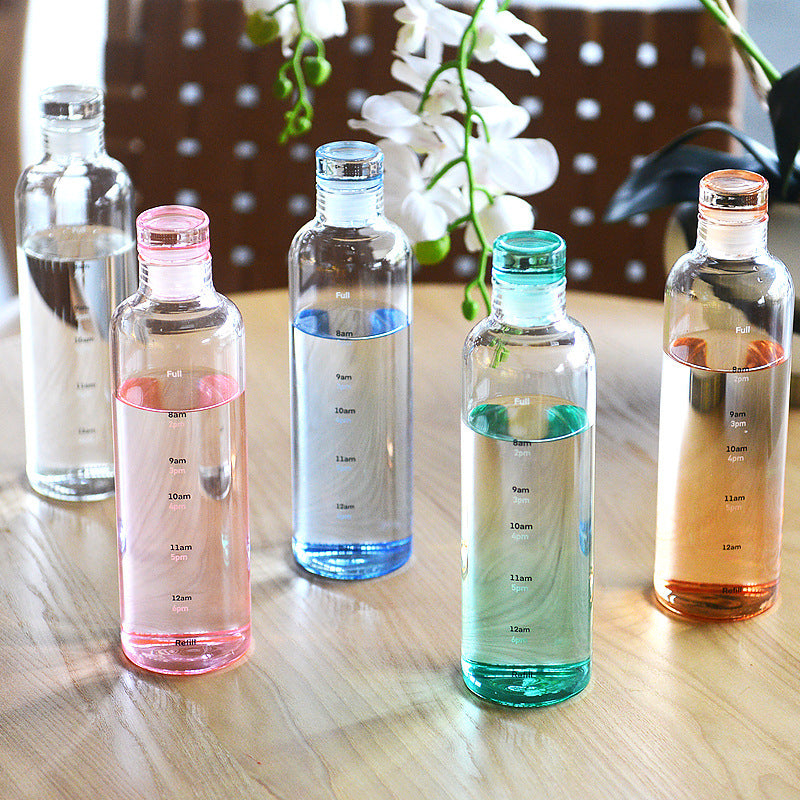 Inttox-🥛 Bouteille d’Eau Inttox Glass – Transparente avec Échelle de Temps & Couvercle