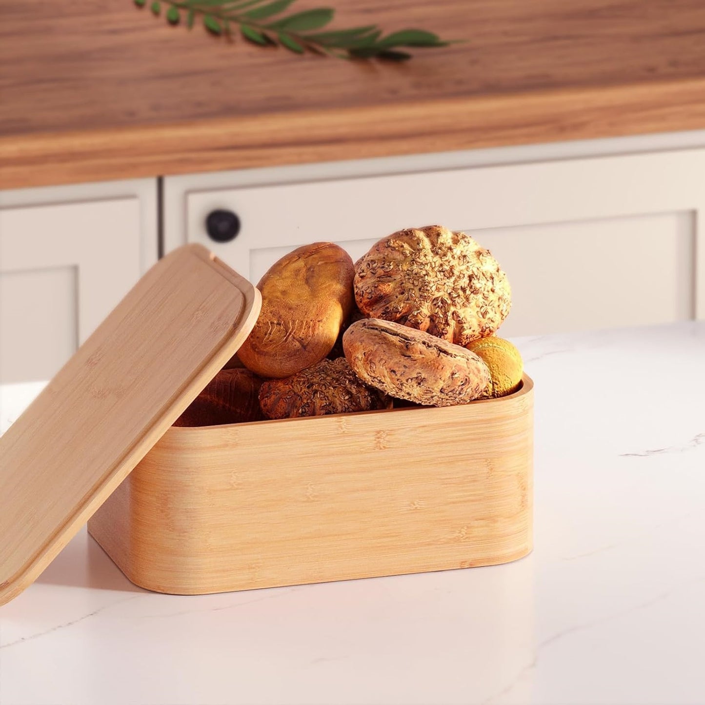 Inttox-Boîte à Pain en Bambou Naturel avec Couvercle Planche à Découper