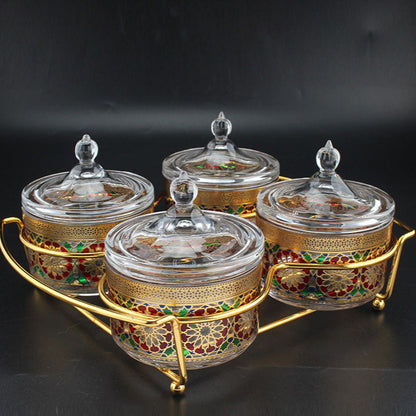 Inttox-🕌✨ Lot de 4 Sucriers Marocains en Verre de Style Islamique 🍯💛