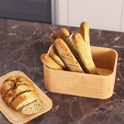 Inttox-Boîte à Pain en Bambou Naturel avec Couvercle Planche à Découper