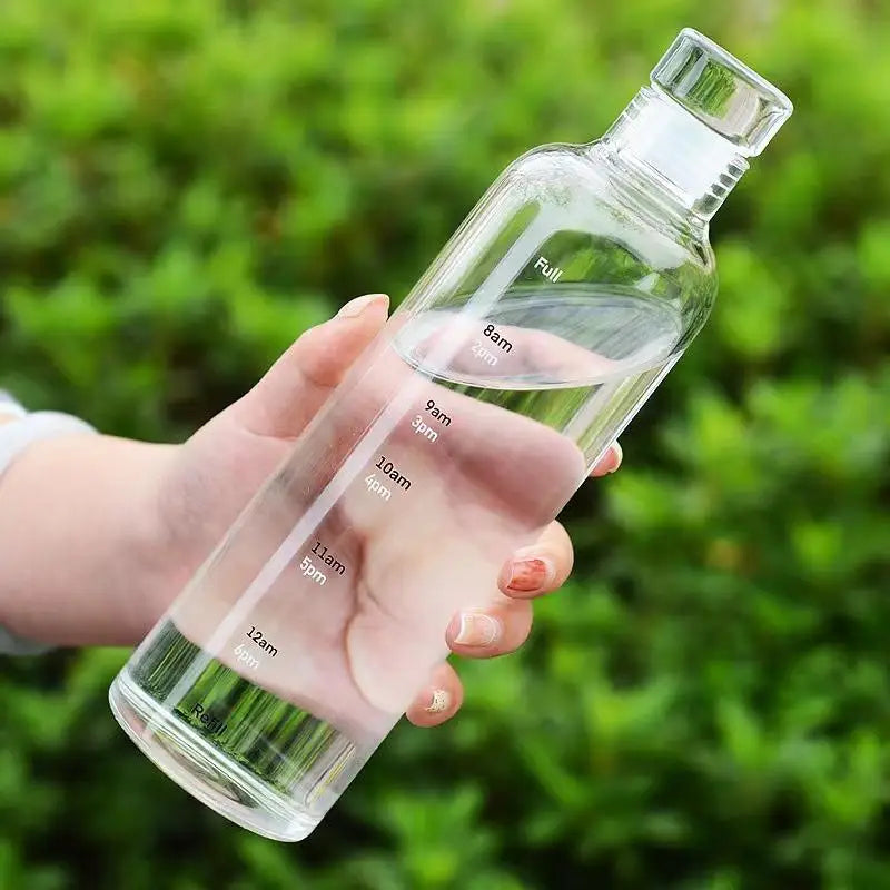 Inttox-🥛 Bouteille d’Eau Inttox Glass – Transparente avec Échelle de Temps & Couvercle