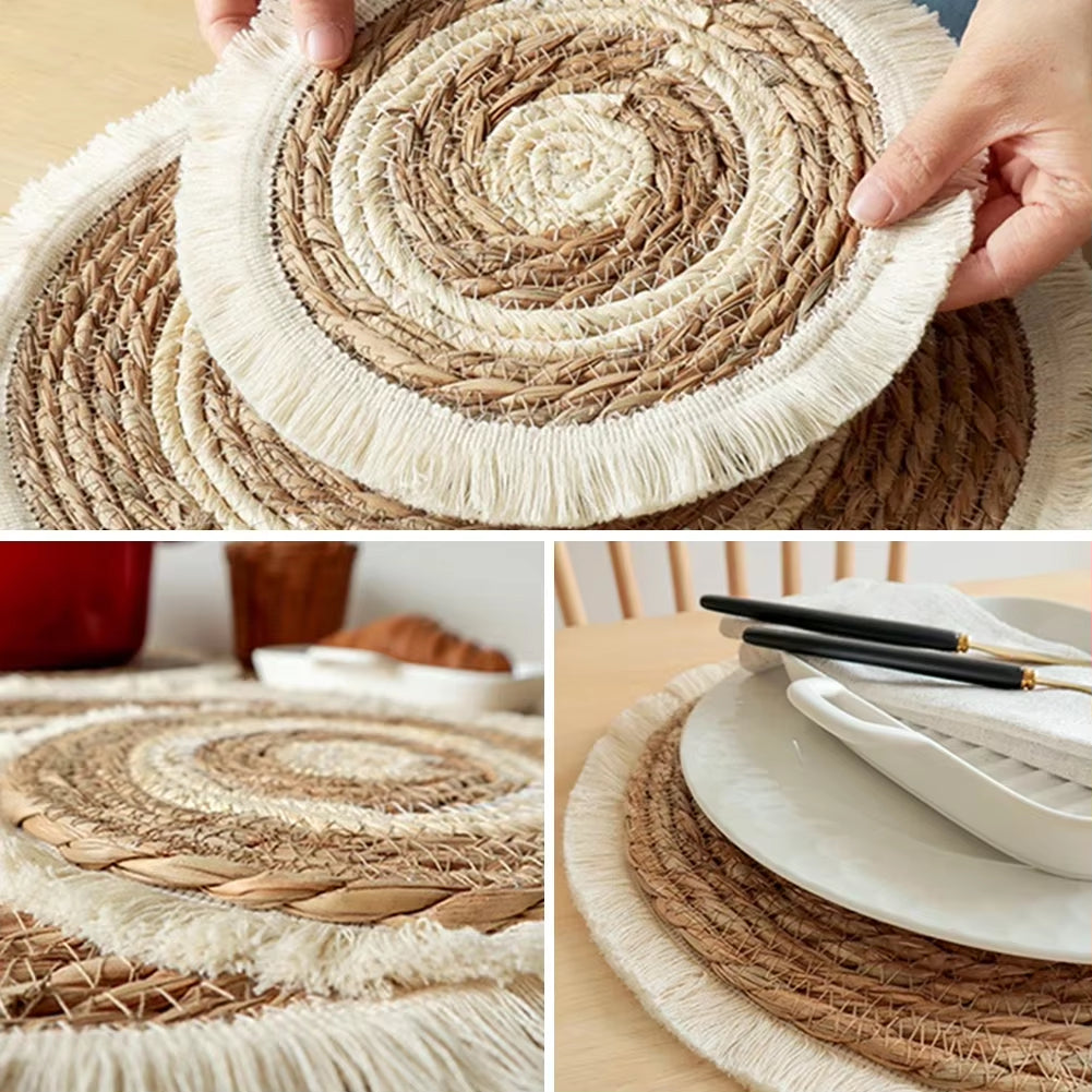 Inttox-🌿 Napperons ronds en rotin Inttox – Tissés à la main 🧺 | Lot de 6 pièces ✨