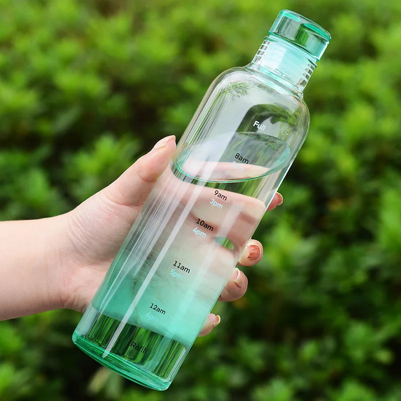 Inttox-🥛 Bouteille d’Eau Inttox Glass – Transparente avec Échelle de Temps & Couvercle