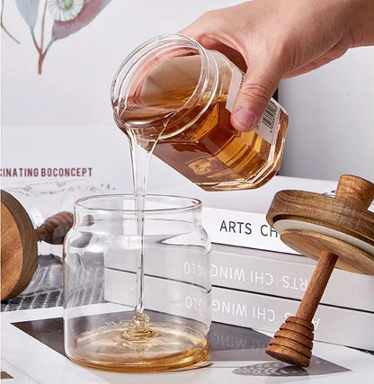 🍯 Inttox – Pots de miel en verre avec couvercle en bois & tige d’agitation 🐝