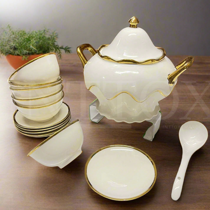 Inttox-🍲 Service de Soupe en Porcelaine avec Dorures Élégantes ✨