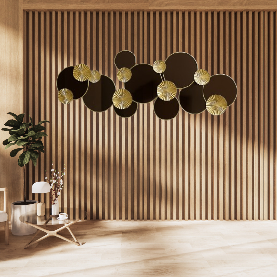 Inttox-✨ Tableau mural décoratif rond en métal doré et noir